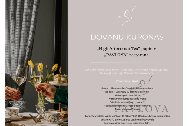  DOVANŲ KUPONAS „POPIETĖS ARBATĖLĖ SU ŠAMPANU" ( 2 asm)