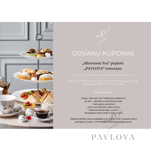 DOVANŲ KUPONAS  POPIETĖS ARBATĖLĖ „Afternoon Tea“  (1 asm.)