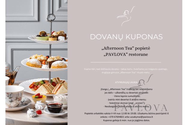 DOVANŲ KUPONAS |ŠVENTINĖ ARBATĖLĖ SU DESERTU PAVLOVA ( 2 asm) 