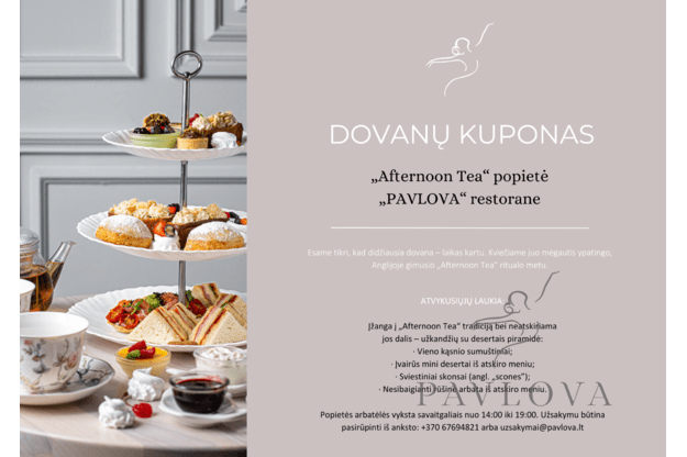 DOVANŲ KUPONAS "TRADICINĖ POPIETĖS ARBATĖLĖ"  (2 asm.)